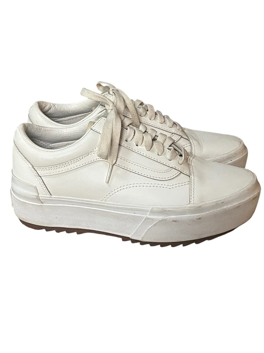 Vans White Platform Old Skool Leather Sneakers